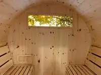 Pine barrel sauna inside